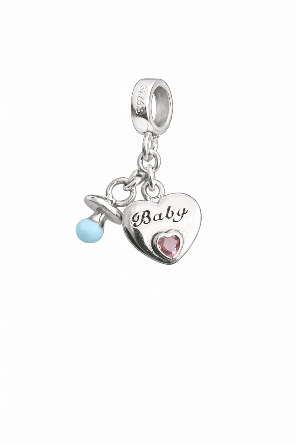 Berloque Prata Baby Chupeta e Coração